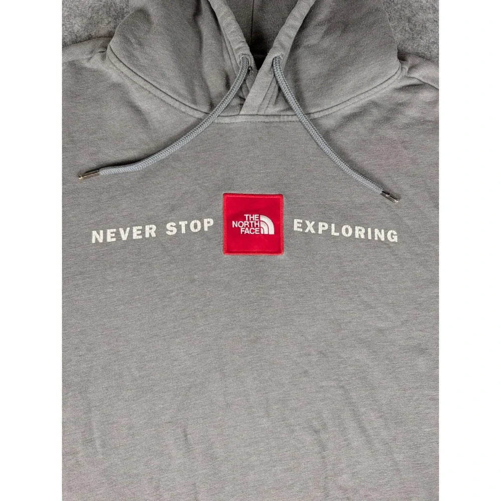 The North Face Mens Grey Never Stop Exploring Red‎ Box Logo Pullover Hoodie L